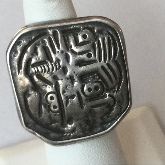 MidC Vintage Mexico Abstract Tribal Silver Ring - Size 6 - Sterling Mexico Bell - Picture 7 of 9